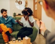 Diverse couple on a therapy session in a psychologist office